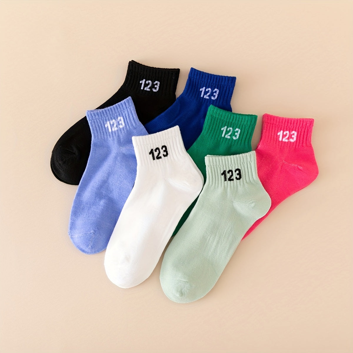 7 Pairs Number Print Socks Comfy Crew Sports Socks Women's Stockings