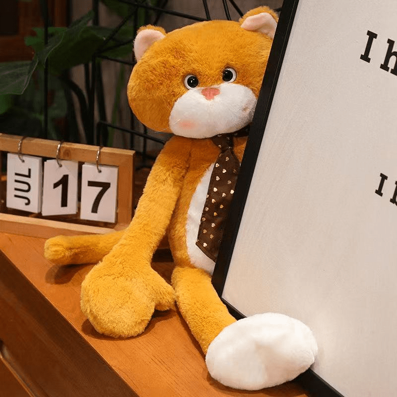 Anime Plush Cat Toy with Long Arms & Expressive Eyes Soft Brown Stuffed Animal