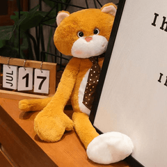 Anime Plush Cat Toy with Long Arms & Expressive Eyes Soft Brown Stuffed Animal