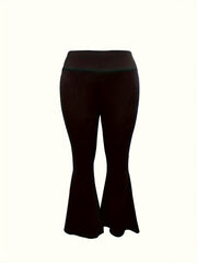  Solid High Rise Flared Leg Trousers