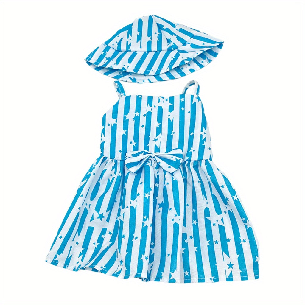 18 Inch Doll Striped Star Dress & Hat Set for 38-45 Dolls