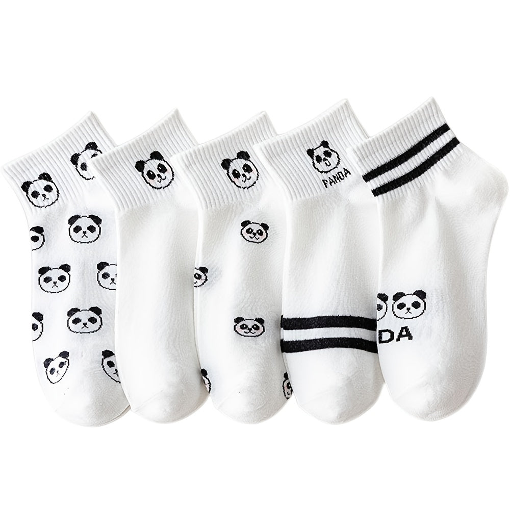 5 Pairs Women's Panda Print Cotton Ankle Socks