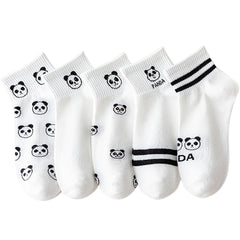 5 Pairs Women's Panda Print Cotton Ankle Socks