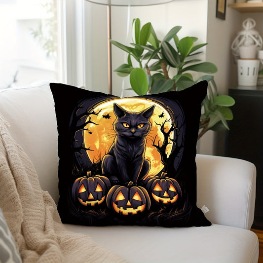 Halloween Cat Pillow Flannel Pillowcase for Sofas and Chairs