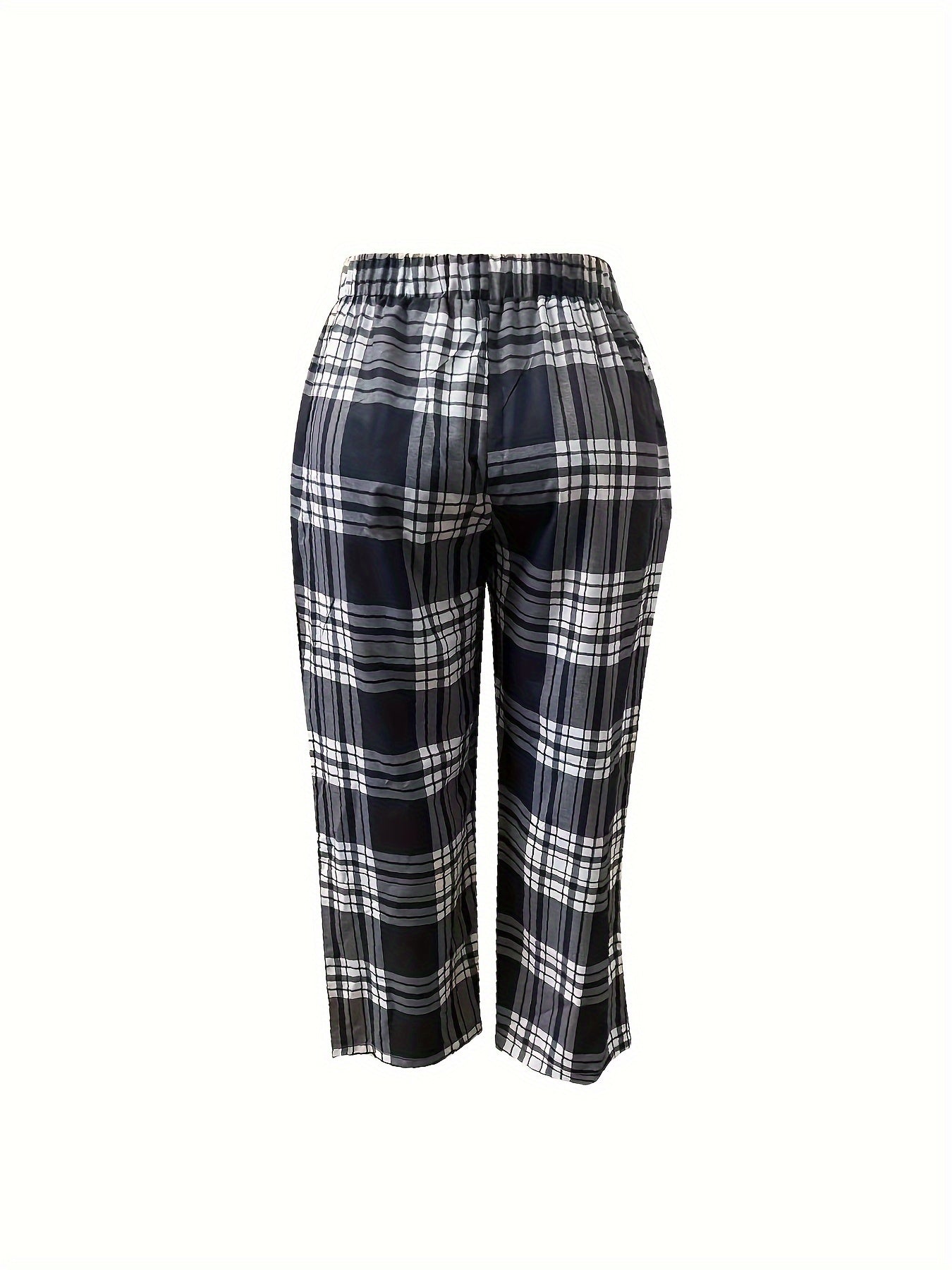 Women's Plus Plaid Print High Rise Loose Fit Trousers