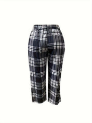 Women's Plus Plaid Print High Rise Loose Fit Trousers