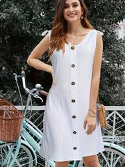 Eyelet Dress Button Front Casual Sleeveless Solid Dress