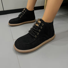 Women's Lace-up Front Flat Ankle Boots with Letter Patched
