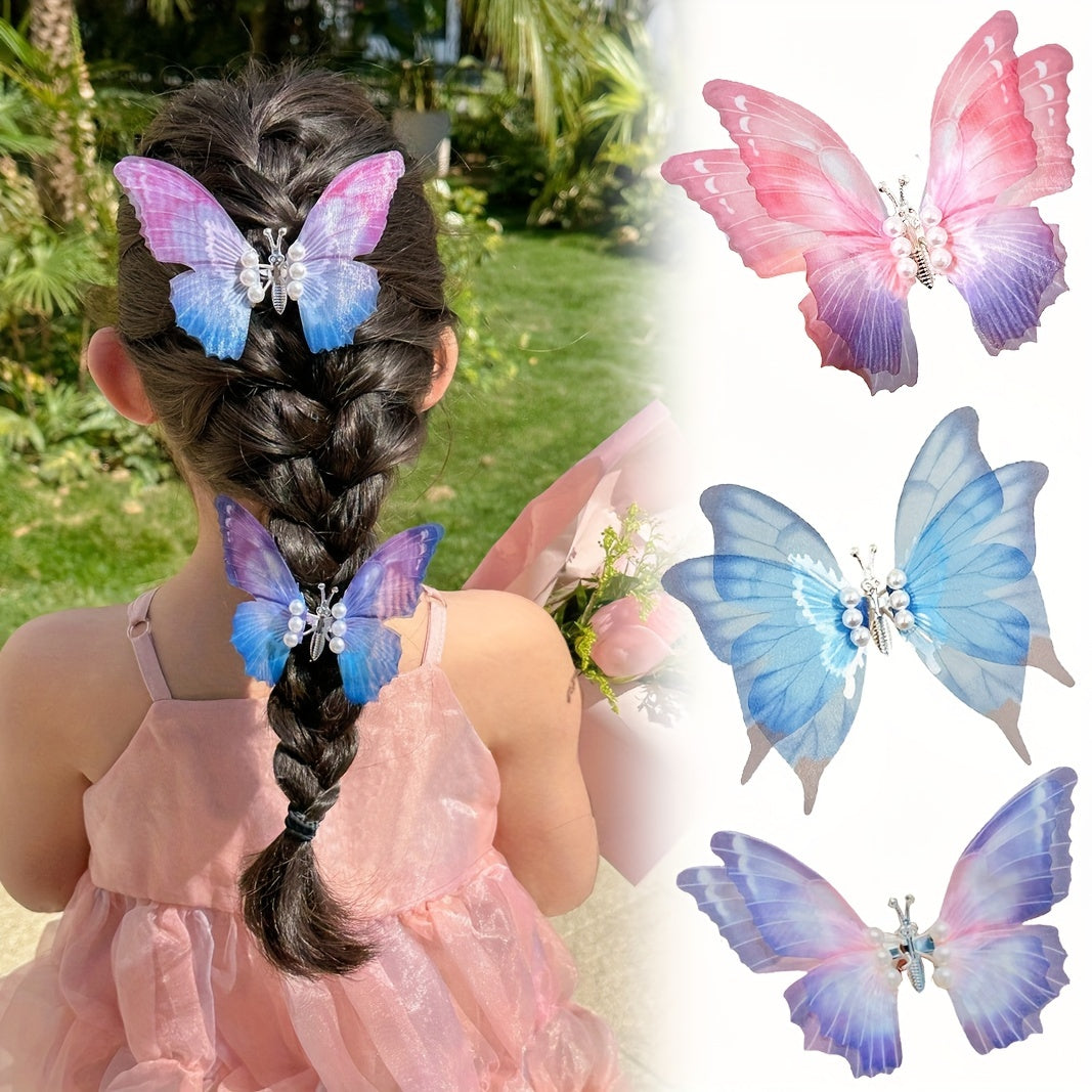 Gradient Butterfly Hair Clip Faux Pearl Non-slip Clip