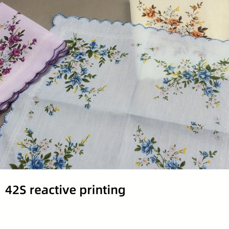 Crescent Edge Square Scarf Flower Print Lightweight Handkerchief