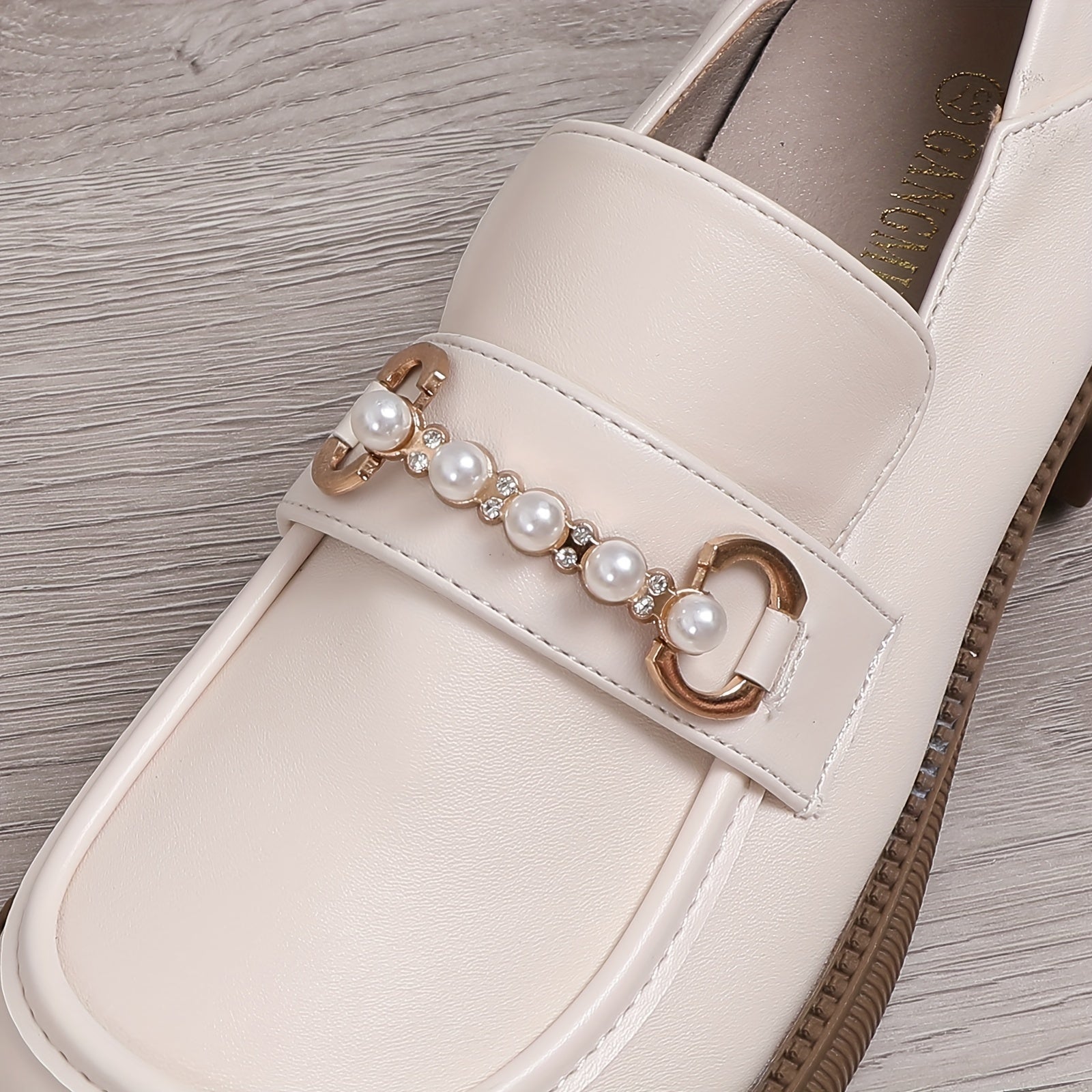 Women's Faux Pearl Loafers Retro Round Toe Solid Shoes Platform Oxford