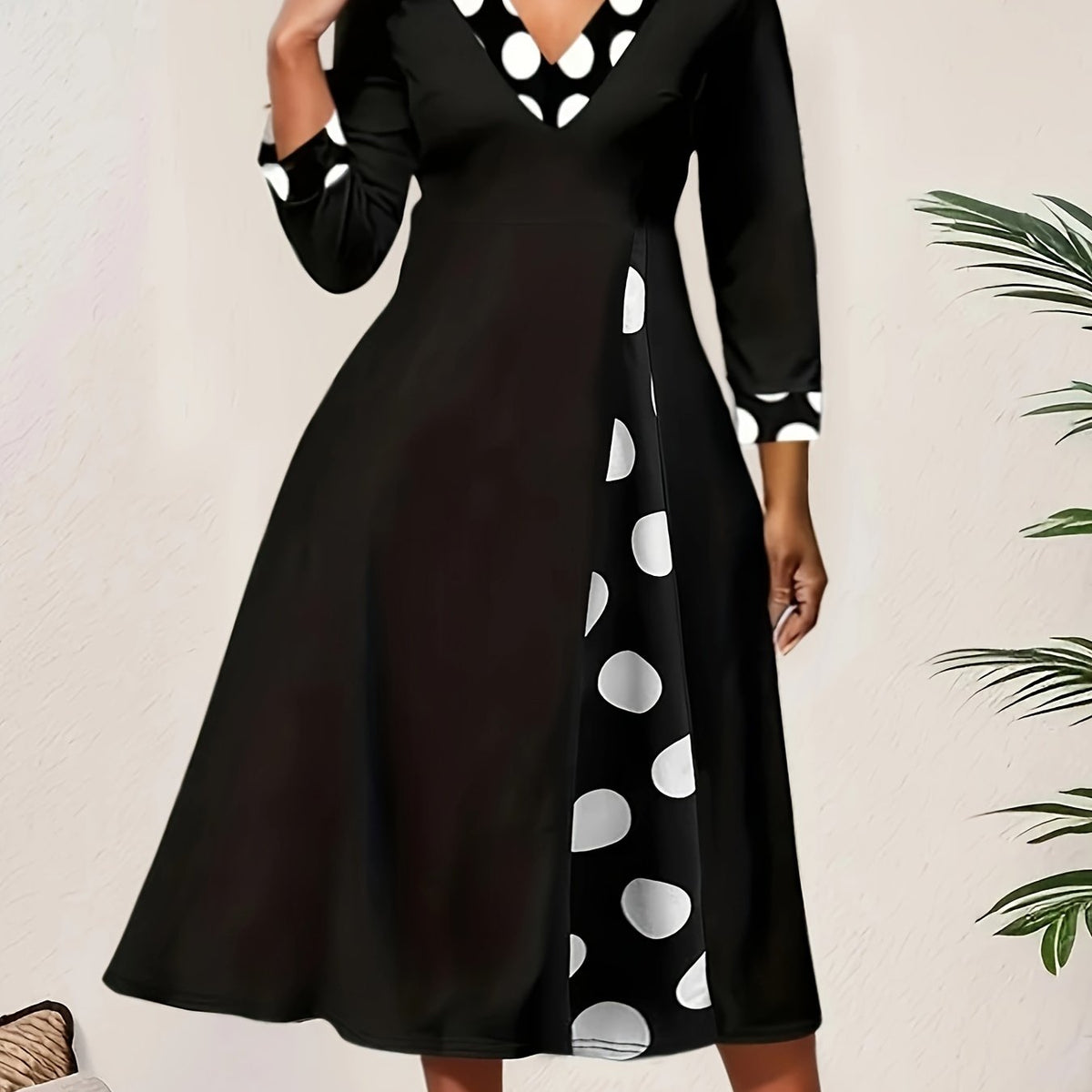  Colorblock Dot Print Maxi Dress