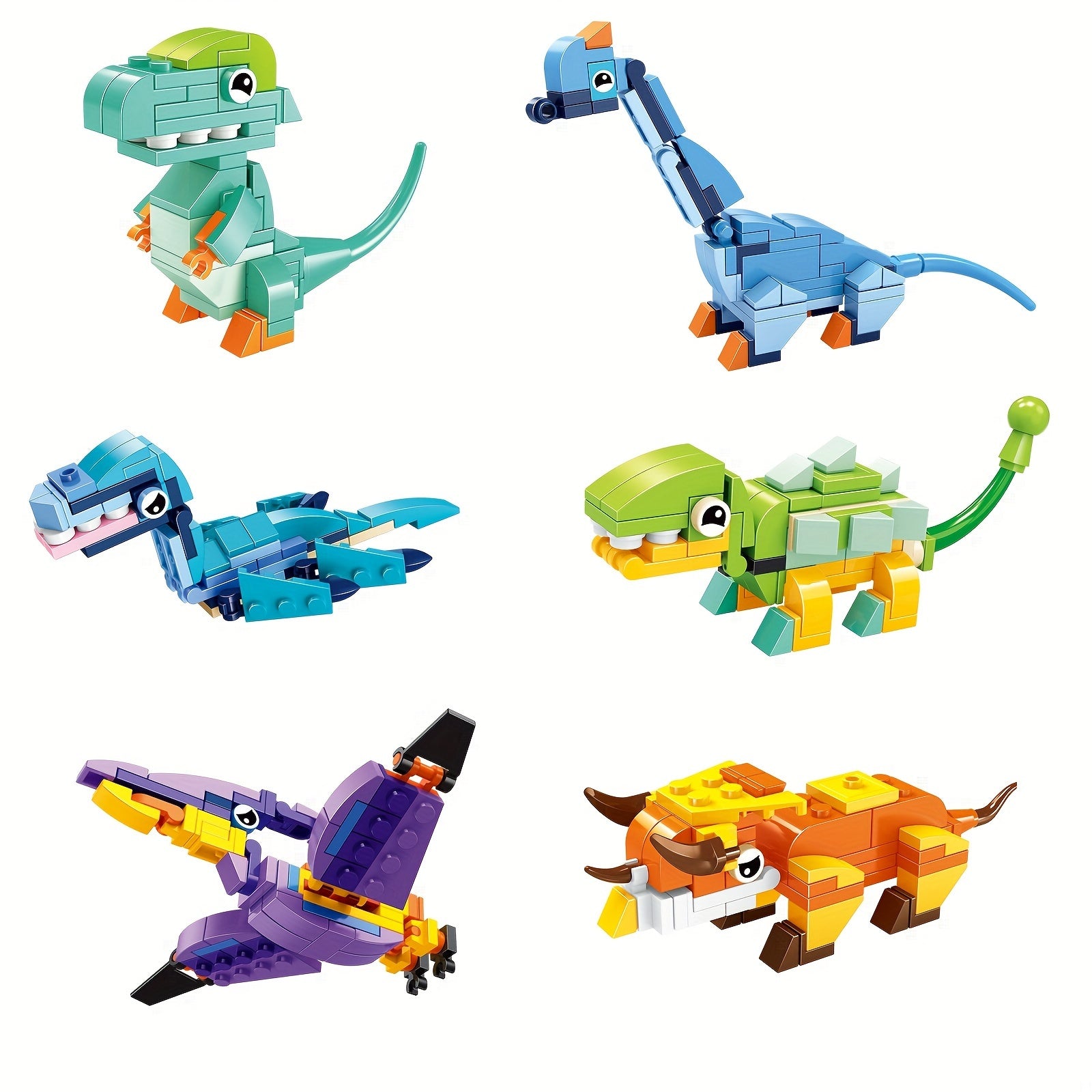 6pcs Dino Blocks 407pcs Triceratops Toy Bricks Set Cartoon Animal Model Assembly