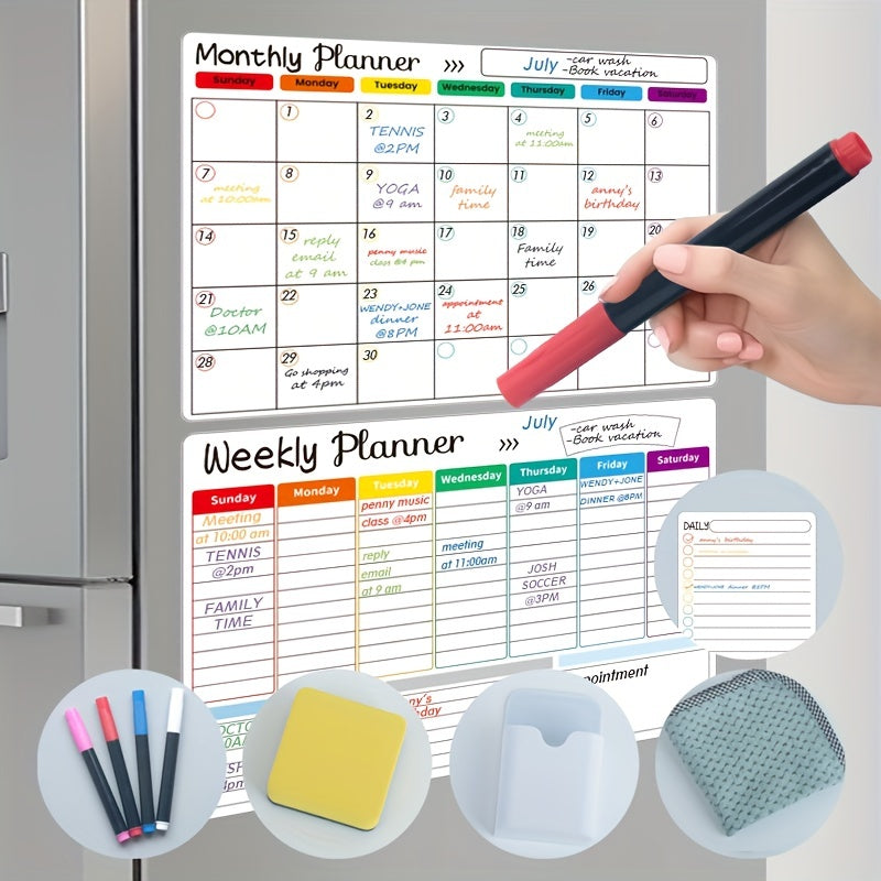 Magnetic Dry Erase Calendar Set - 3 Pack for Refrigerator & Wall
