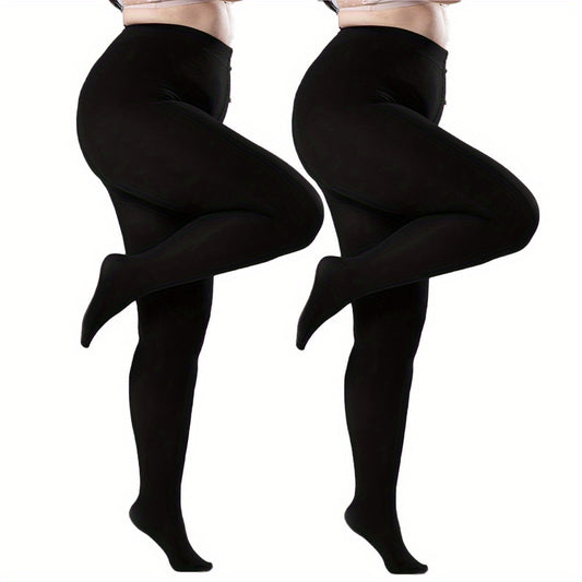 2 Pairs Plus Size High Waist Tights Soft Semi Sheer Opaque Pantyhose