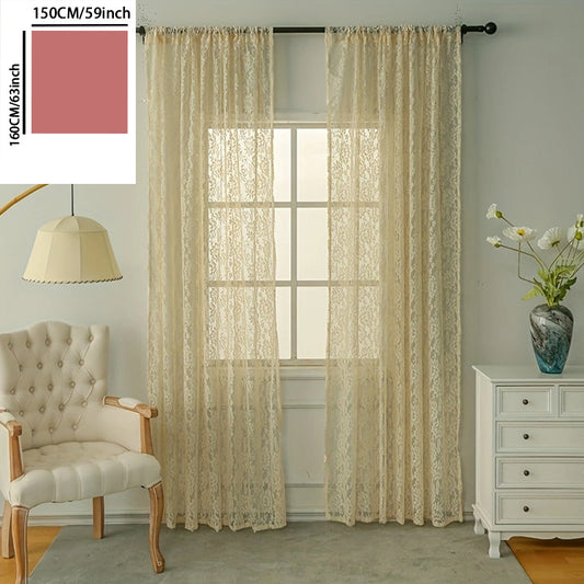 Vintage Flower Lace Curtain Rod Pocket Sheer Curtain for Home Decor