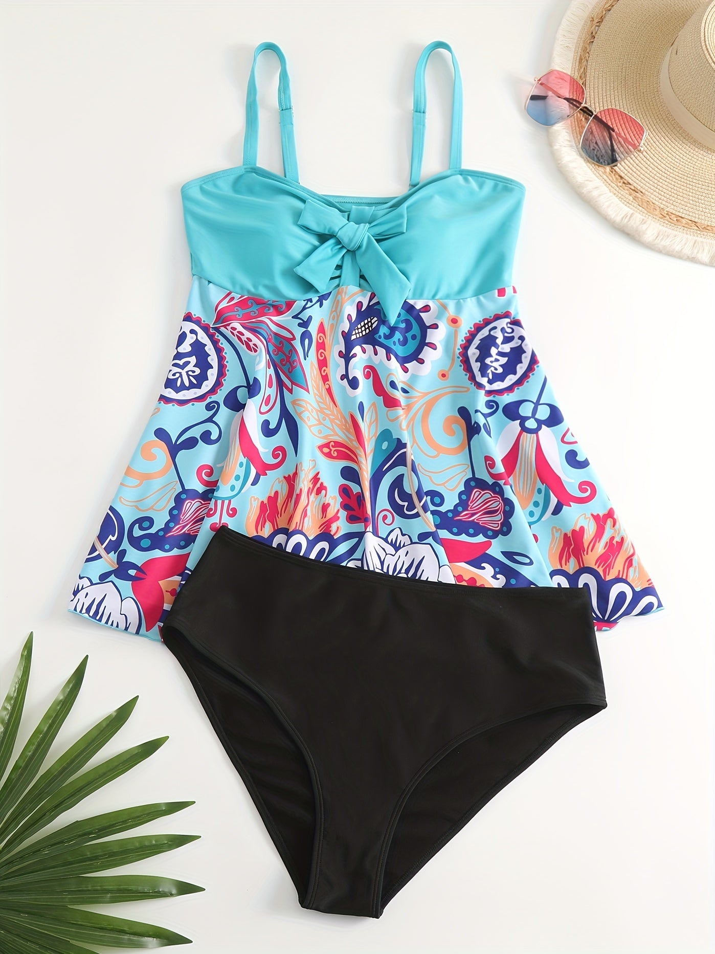  Vacay Tankini Set- Floral Bow Knot Top & Underwear 2 Piece