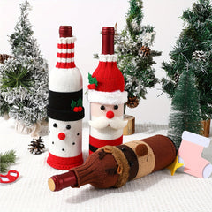 2 Pack Christmas Wine Bottle Set Cartoon Knit Snowman Santa Decoration