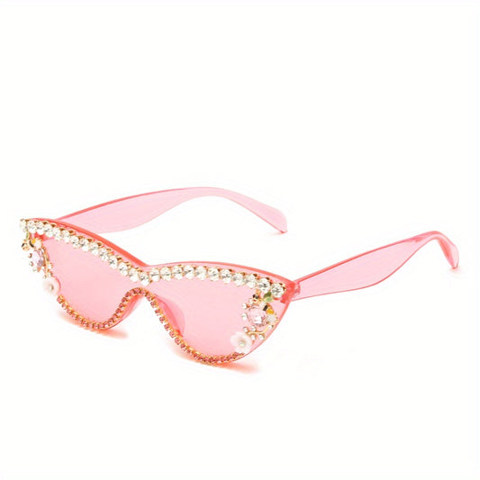 Candy Sunglasses Rhinestone & Flower Decor Cat Eye Glasses UV400