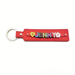 Personalized Red Pet Memorial Keychain with Rhinestone Letters