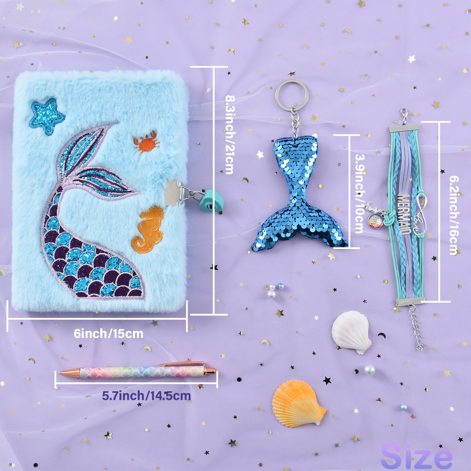Mermaid Plush Notebook Set with Pen & Lock
