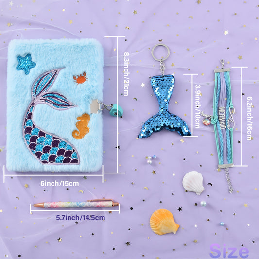 Mermaid Plush Notebook Set with Pen & Lock