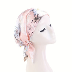 Pink Satin Turban Head Wrap Bonnet Chemo Hat Elastic Hijab Cap Beanie