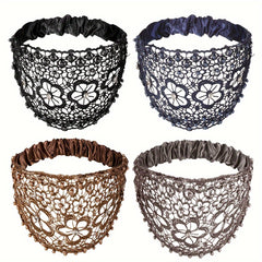 Hollow Lace Flower Pattern Headband Faux Pearl Charms Stretch Headband