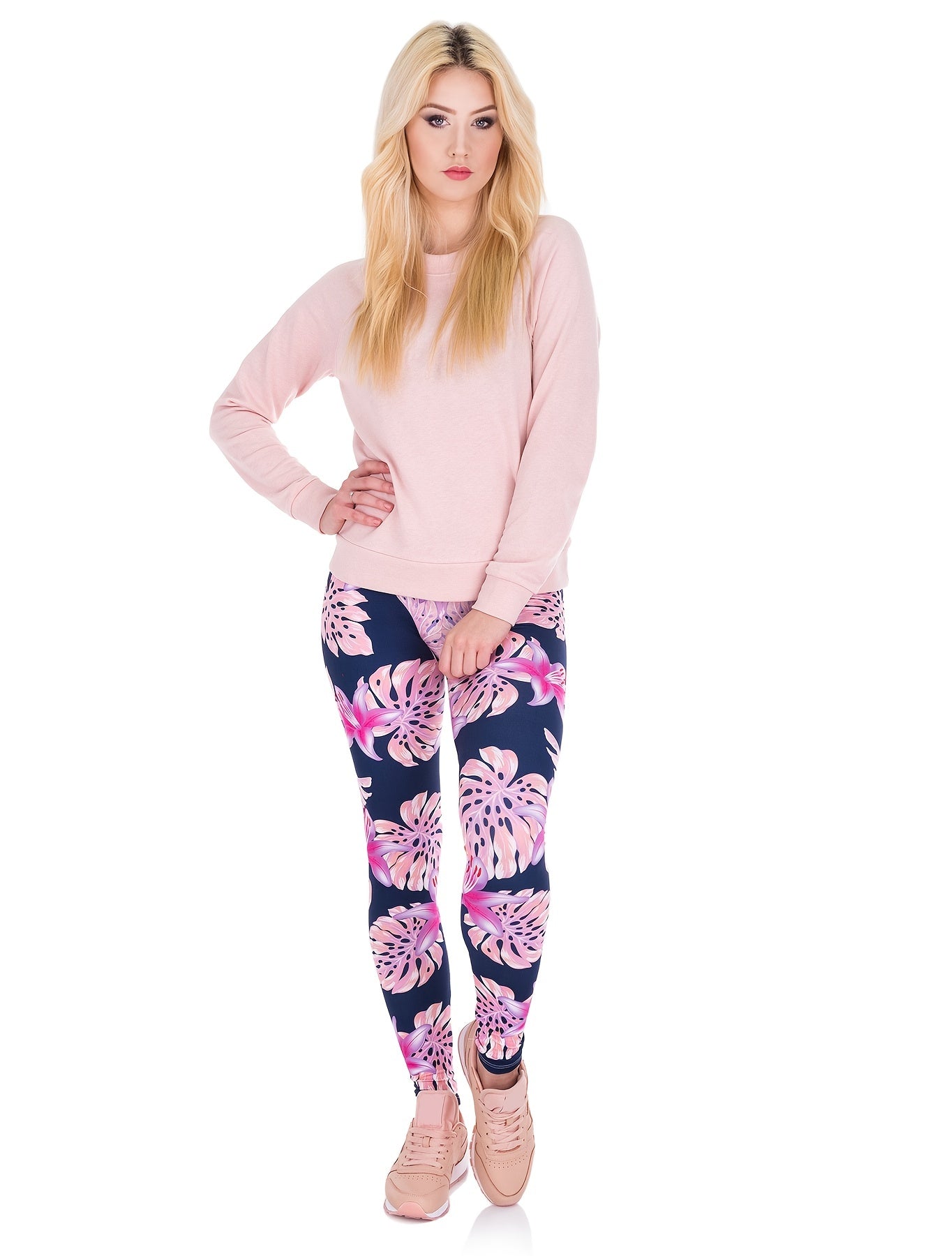 Floral Print High Waist Stretchy Leggings Skinny Long Length