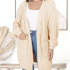  Cable Knit Long Sleeve Open Front Sweater Cardigan