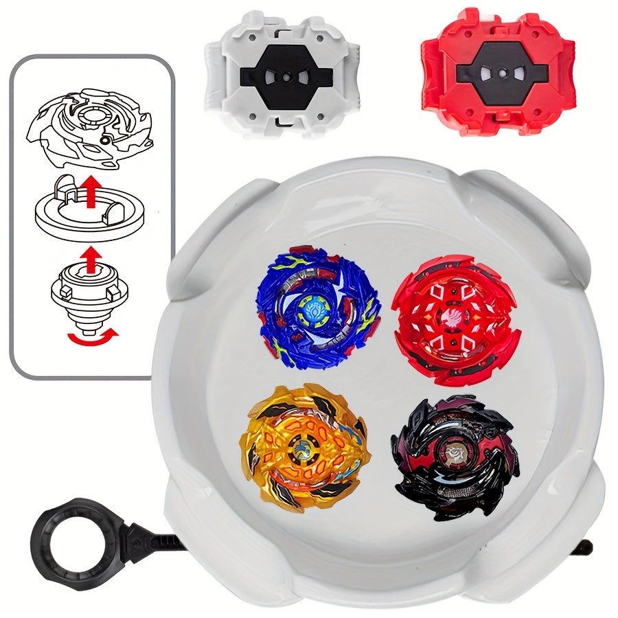 4pcs Spinner Set with Launcher Interactive Spinning Tops