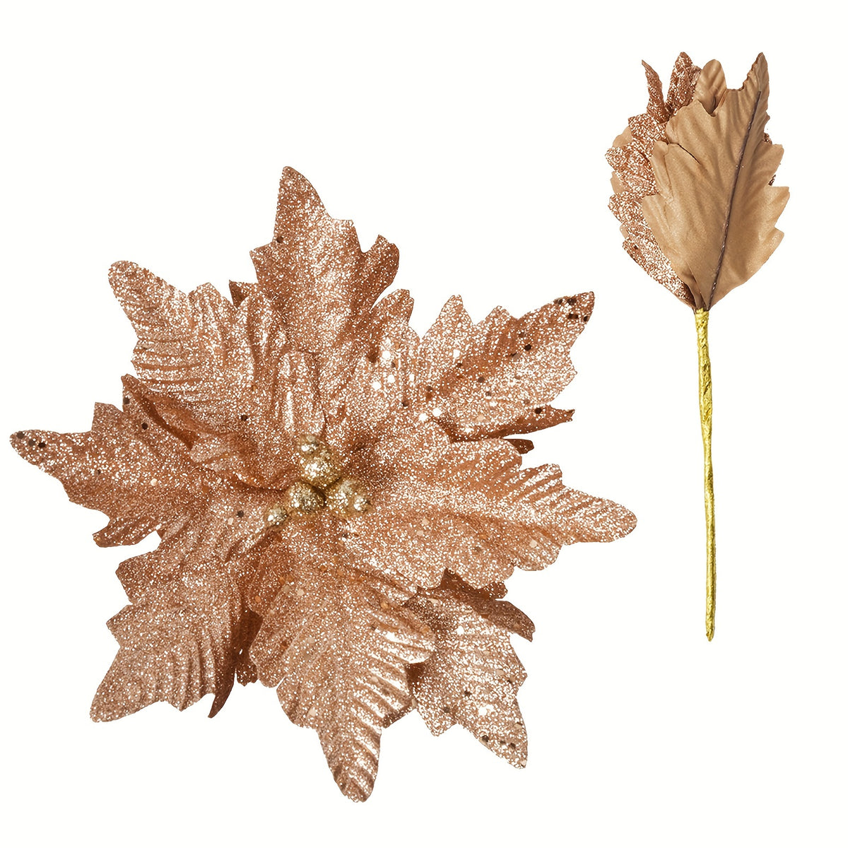 4pcs Golden Brown Red Silvery Poinsettia Flower Artificial Christmas Ornament