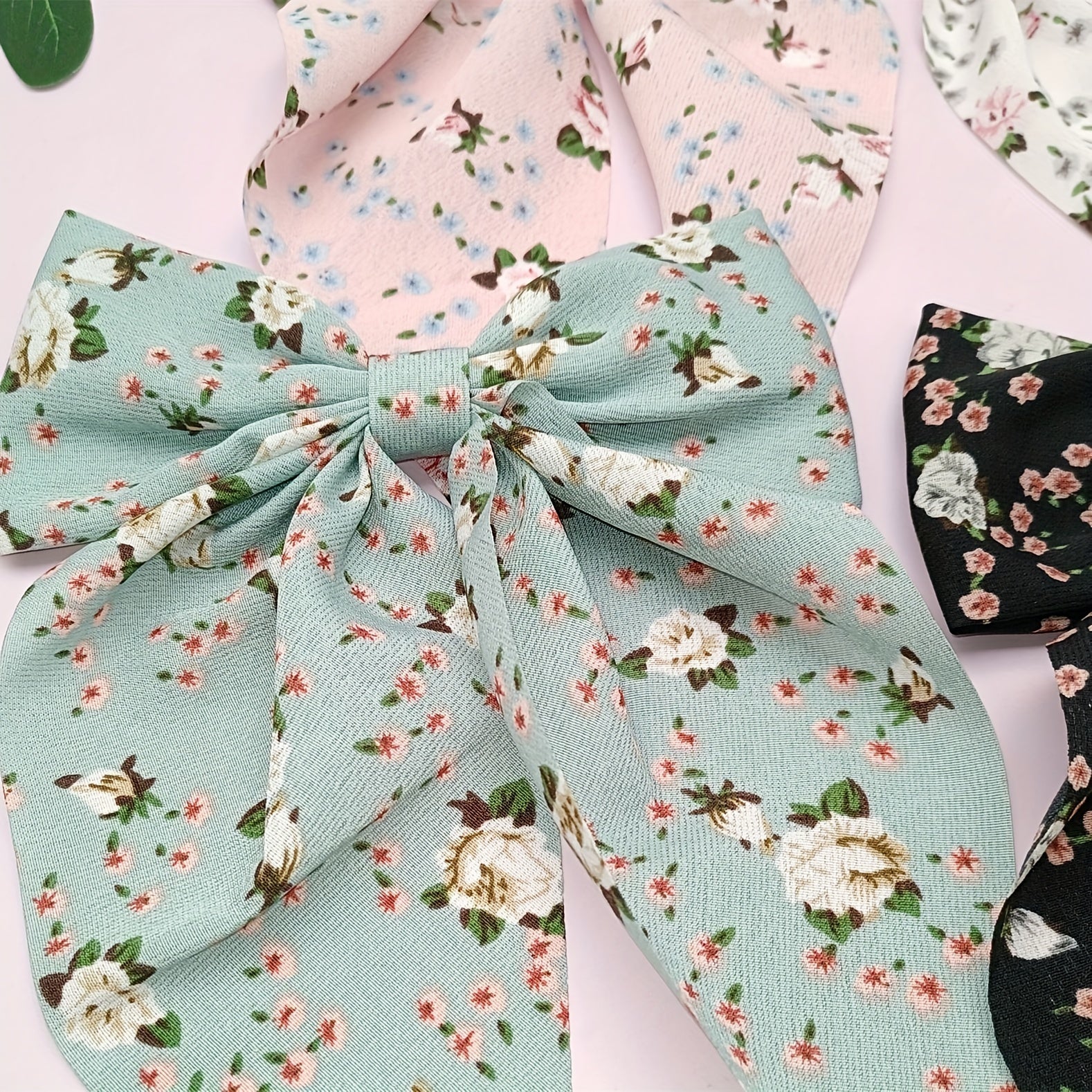 4pcs Floral Streamer Bow Hair Clip for Baby Girls