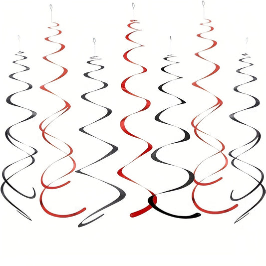 12pcs Red Foil Swirl Hanging Decorations for Party Supplies