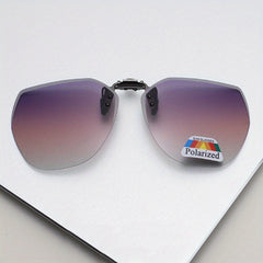Polarized Gradient Clip On Sunglasses Rimless Flip Up Anti Glare Driving Glasses