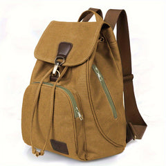 Retro Canvas Flap Backpack Drawstring School Bag Travel Hiking