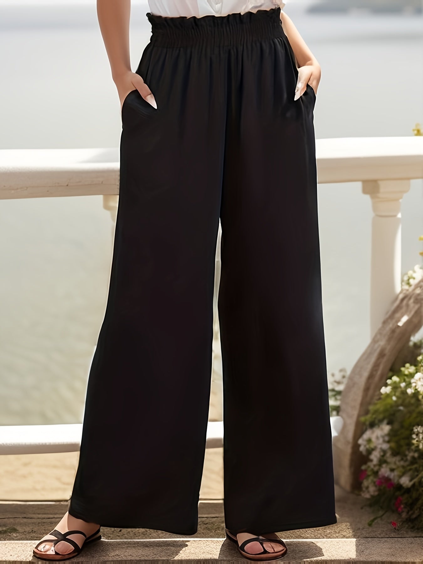 Wide Leg Paperbag Waist Pants With Pockets
