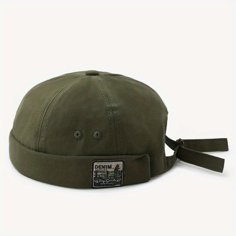 Denim Patch Docker Cap Vintage Hip Hop Rolled Brim Hats Beanie