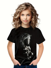 Kids 3D Horse Print Short Sleeve T-shirt - Summer Clothes