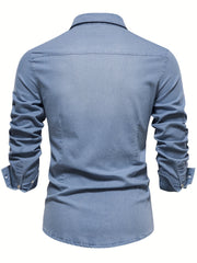 Cotton Denim Shirt Men Long Sleeve Cowboy Shirts Casual Slim Fit