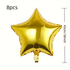 8pcs Golden Star Shaped Balloon & Foil Mylar Balloon Set