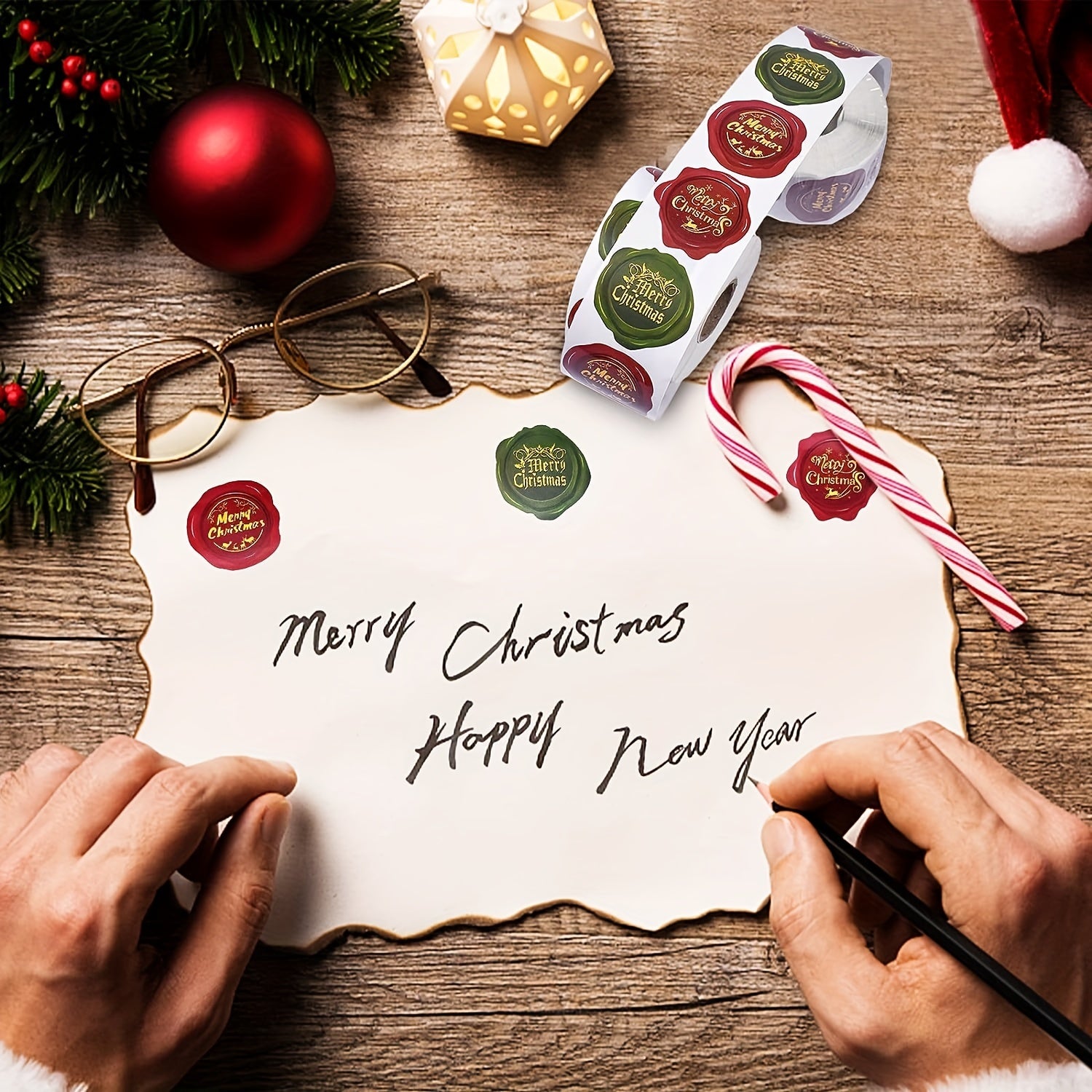 500 Christmas Stickers Roll - Holiday Greeting Sealing Gift Stamp Shape