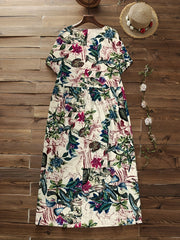 Floral Print V Neck Loose Fit Plus Size Dress