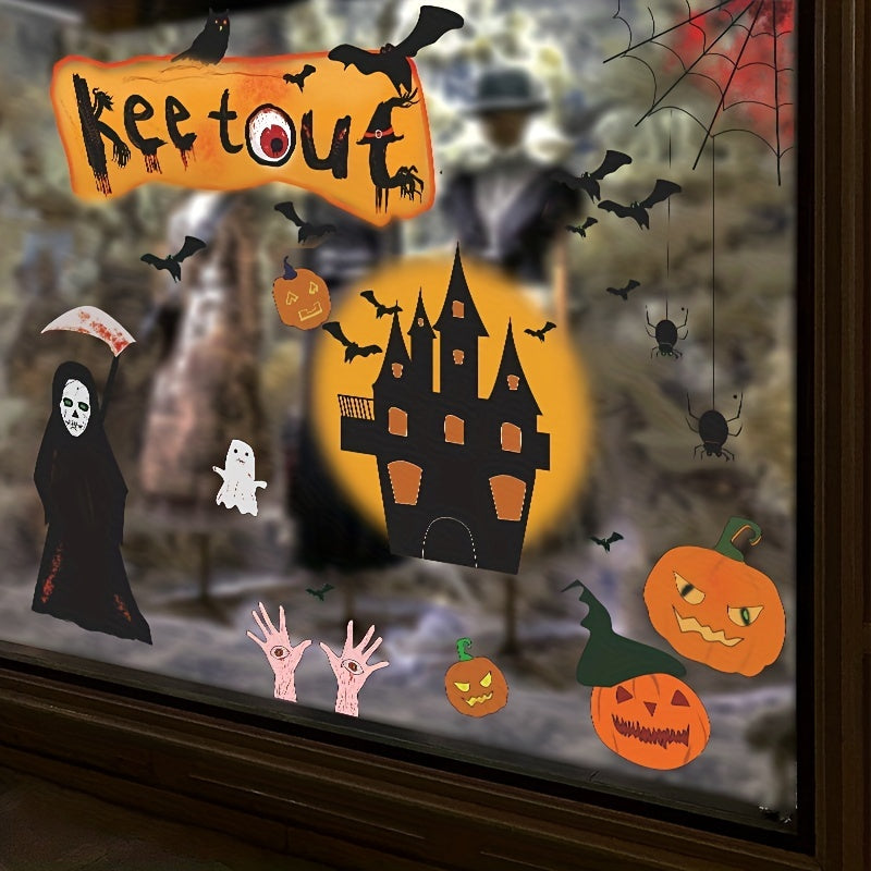 2pcs Halloween Wall Stickers Moon Castle Bat Pumpkin Spider Web Window Sticker