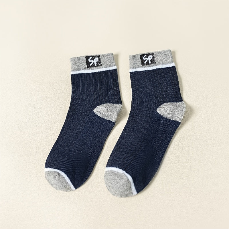 Men's Block Crew Socks Breathable Comfy Casual Unisex Socks