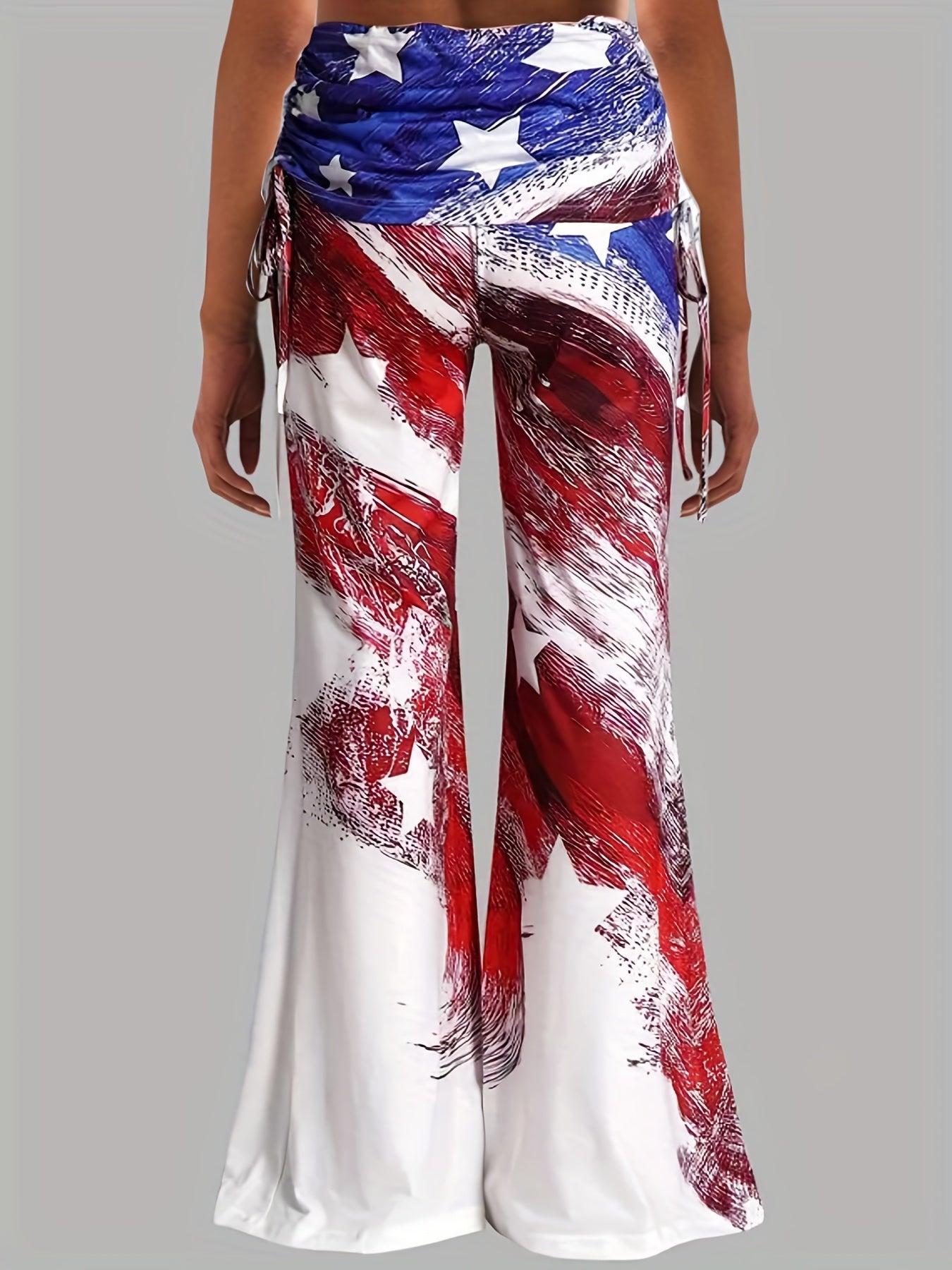  Independence Casual Pants Women's Plus Flag Print Loose Flared Leg