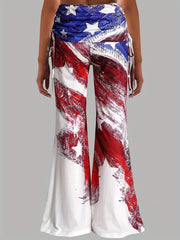  Independence Casual Pants Women's Plus Flag Print Loose Flared Leg