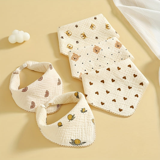 5pcs Cotton Crepe Baby Bibs Multipurpose Square Towels with Snap Button