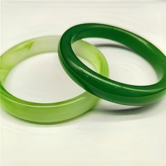 Emerald Green Glass Bracelet with Floral Patterns - Fits Wrist 6.5-7.5 Inches