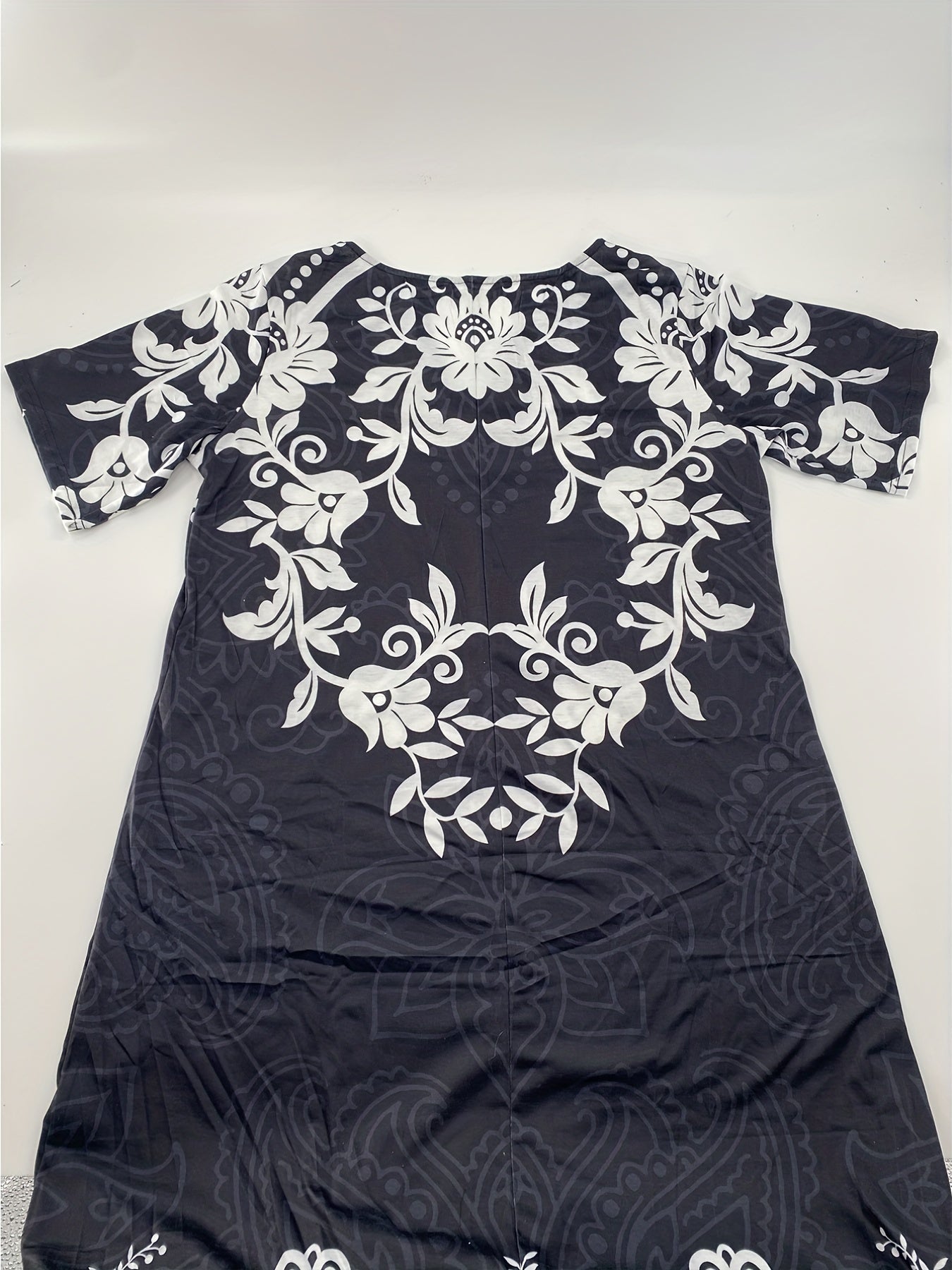  Floral Print V Neck Short Sleeve Maxi Dress